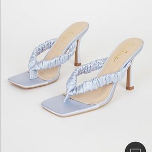 Lulus Cabrera Blue Satin Square Toe High Heel Sandals